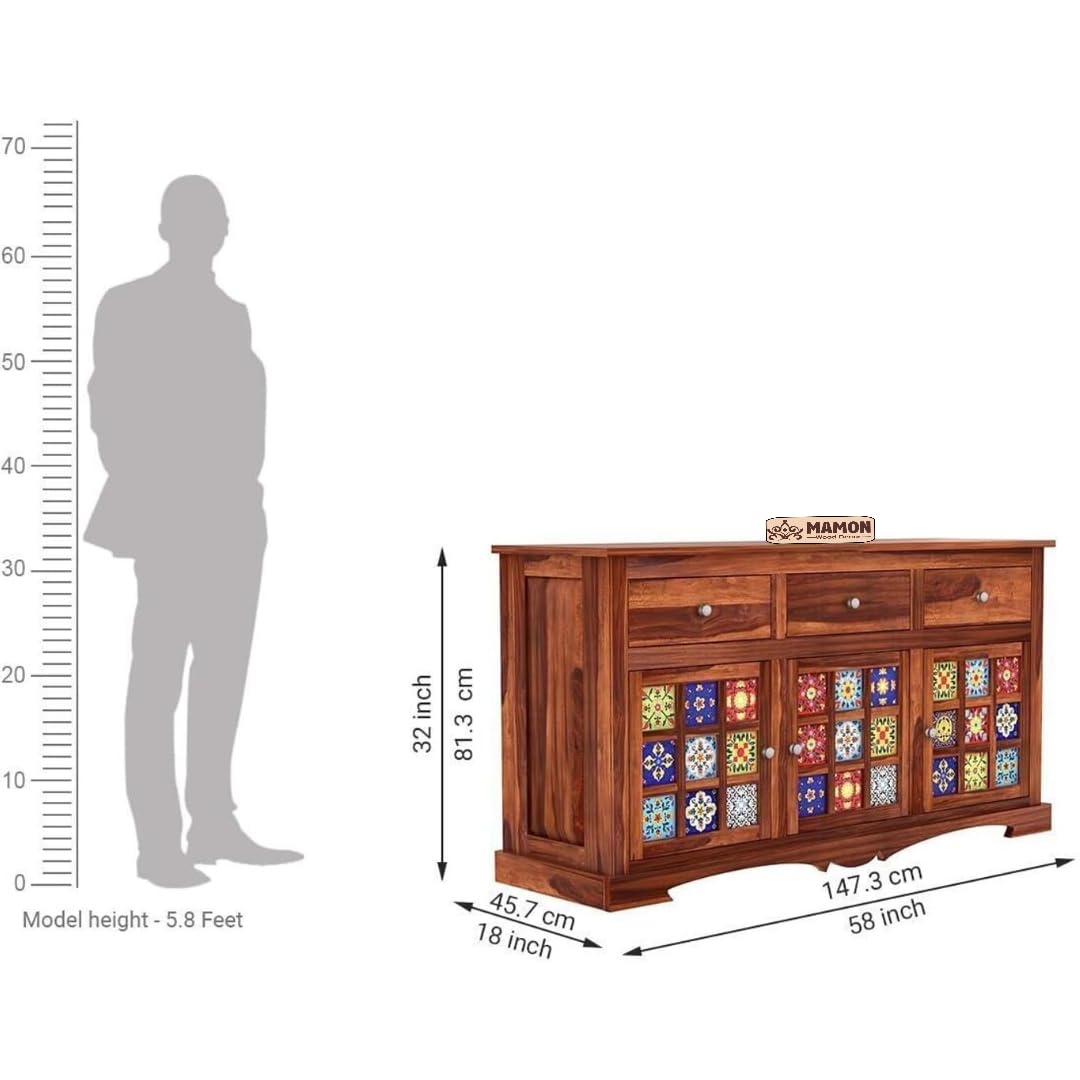 Mamon Wood Decor Sheesham Wood Cupbord, 3 Drowar Wardrobe, Almirah