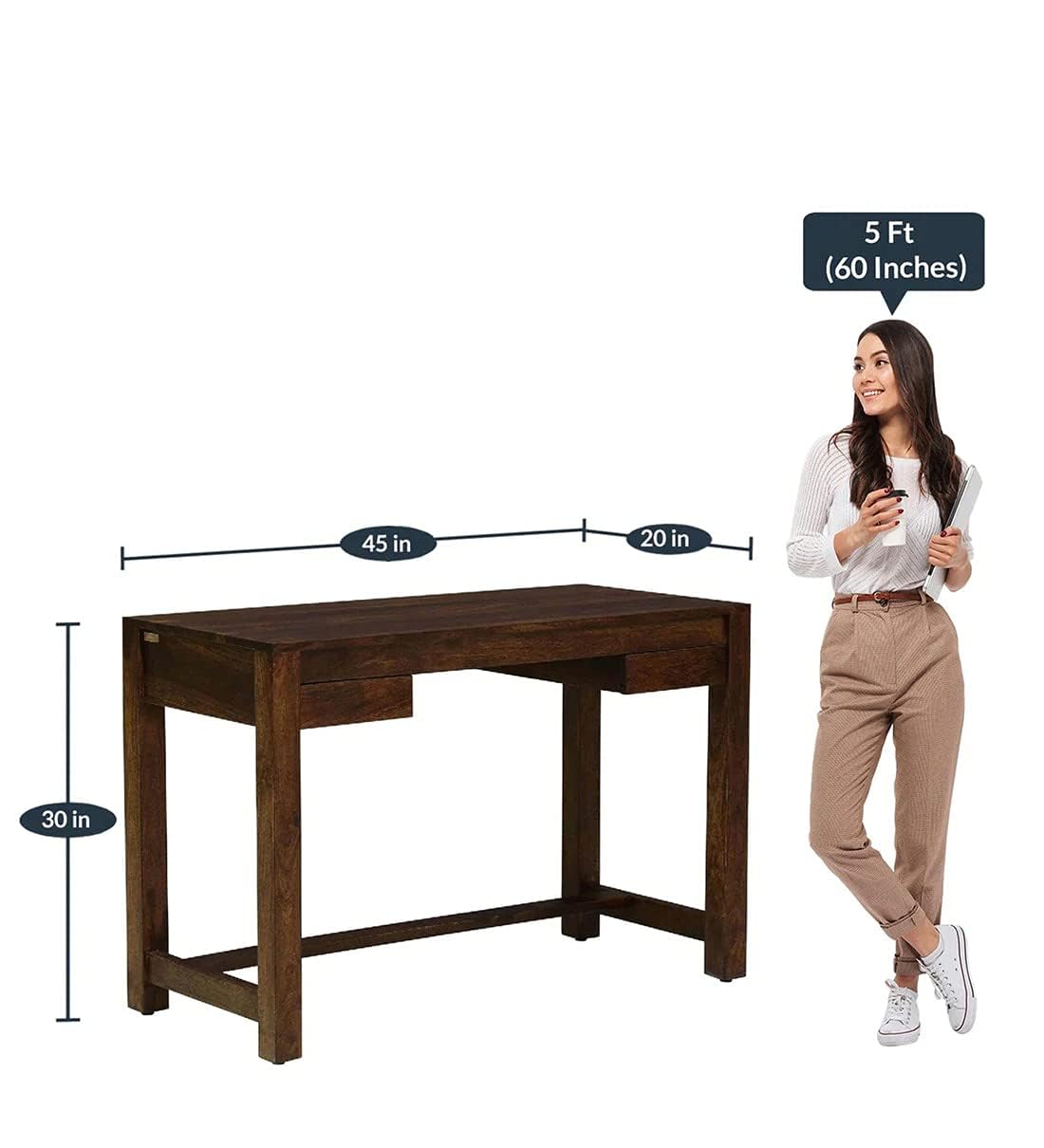 Ambica Woodmart Sheesham wood study table in natural finish, photo 4