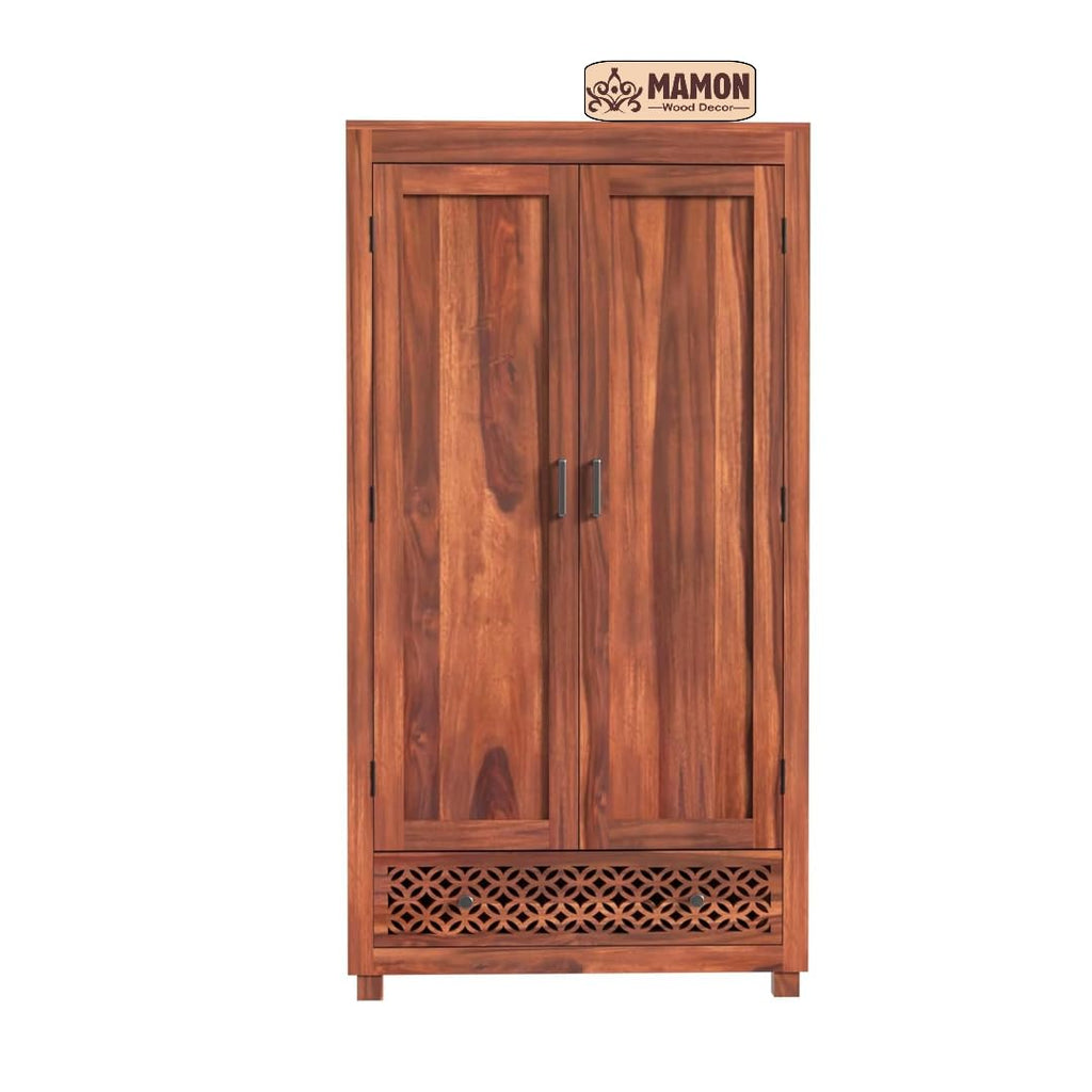Mamon Wood Decor Solid Wood Wardrobe with Double Doors, Decorative