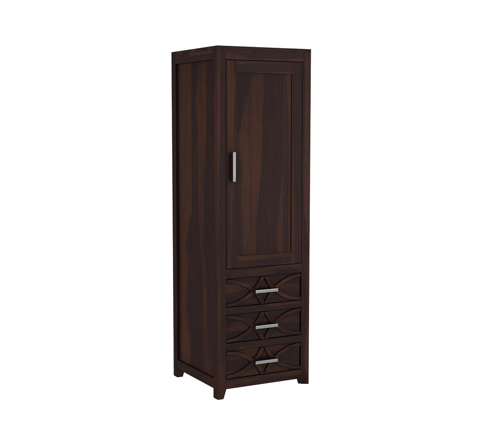Mamon Wood Decor Single Door Wardrobe with 3 drawers & 3 shelves – Jack - Walnut