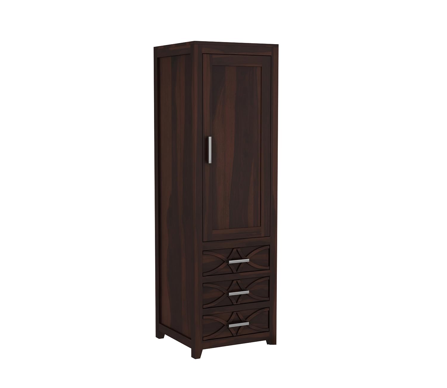 Mamon Wood Decor Single Door Wardrobe with 3 drawers & 3 shelves – Jack - Walnut