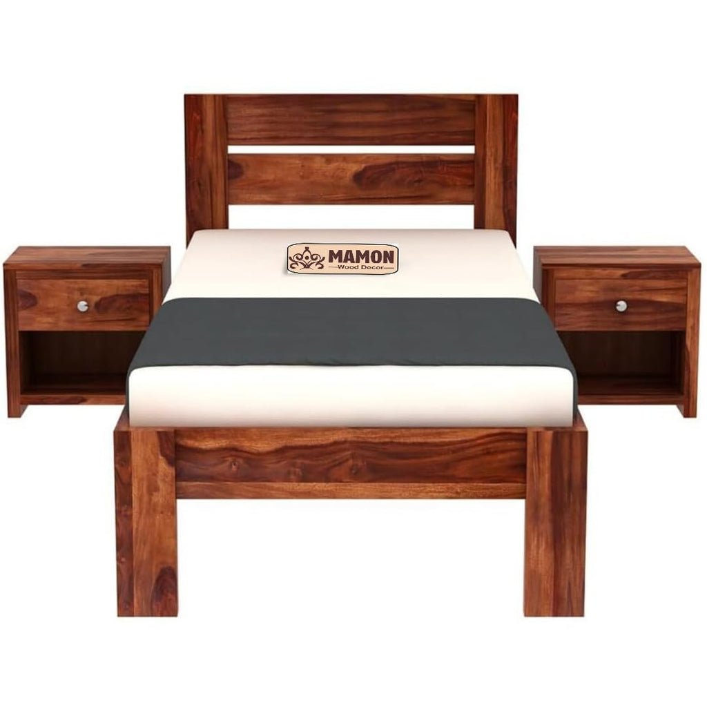 Mamon Wood Decor Sheesham Wood Single Bed Wooden Cot for Bedroom