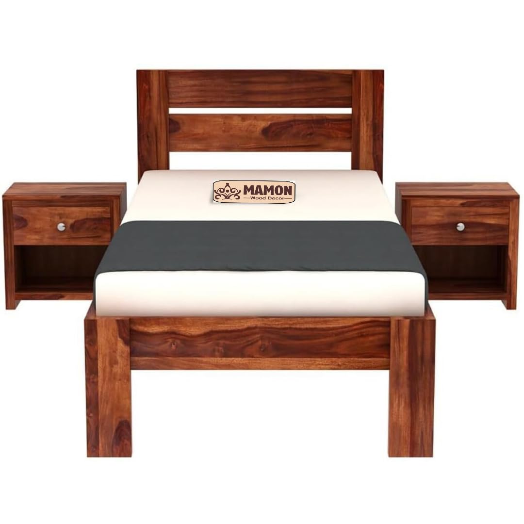 Mamon Wood Decor Sheesham Wood Single Bed Wooden Cot for Bedroom