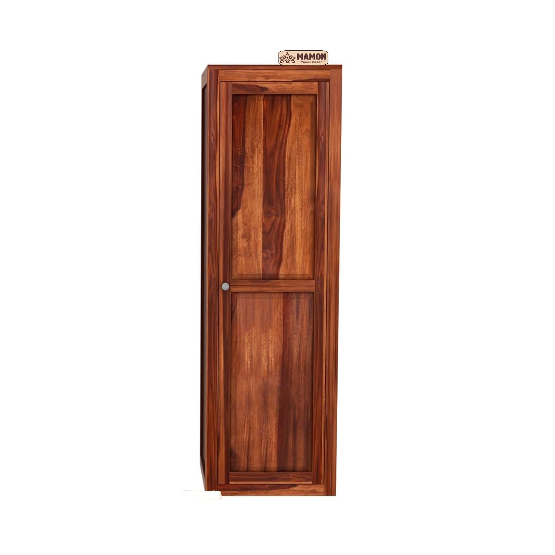 Mamon Wood Decor Sheesham Wood Single Door Wardrobe with 5 Shelf