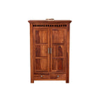 Mamon Wood Decor 2 Door Wardrobe with 2 drawers, 2 shelves & hanging - Honey
