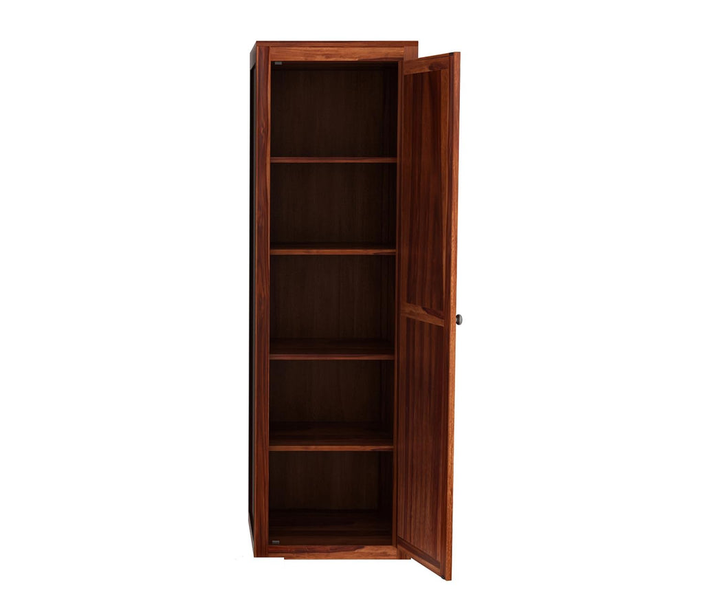 Mamon Wood Decor Single Door Wardrobe with 5 open shelves – Adam - Honey