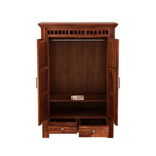 Mamon Wood Decor 2 Door Wardrobe with 2 drawers, 2 shelves & hanging - Honey