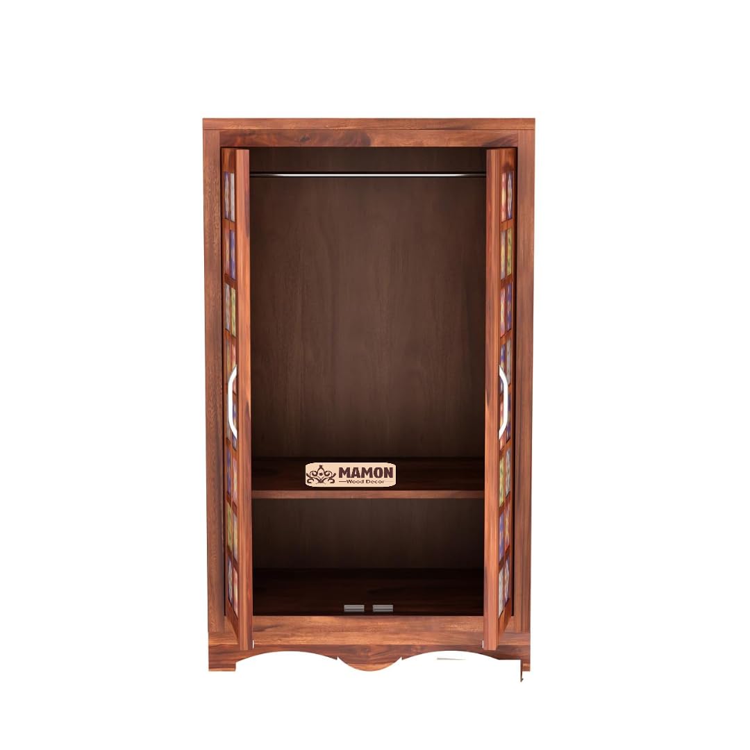 Mamon Wood Decor 2 Door Wardrobe with 2 shelves & hanging space – Ryan - Honey
