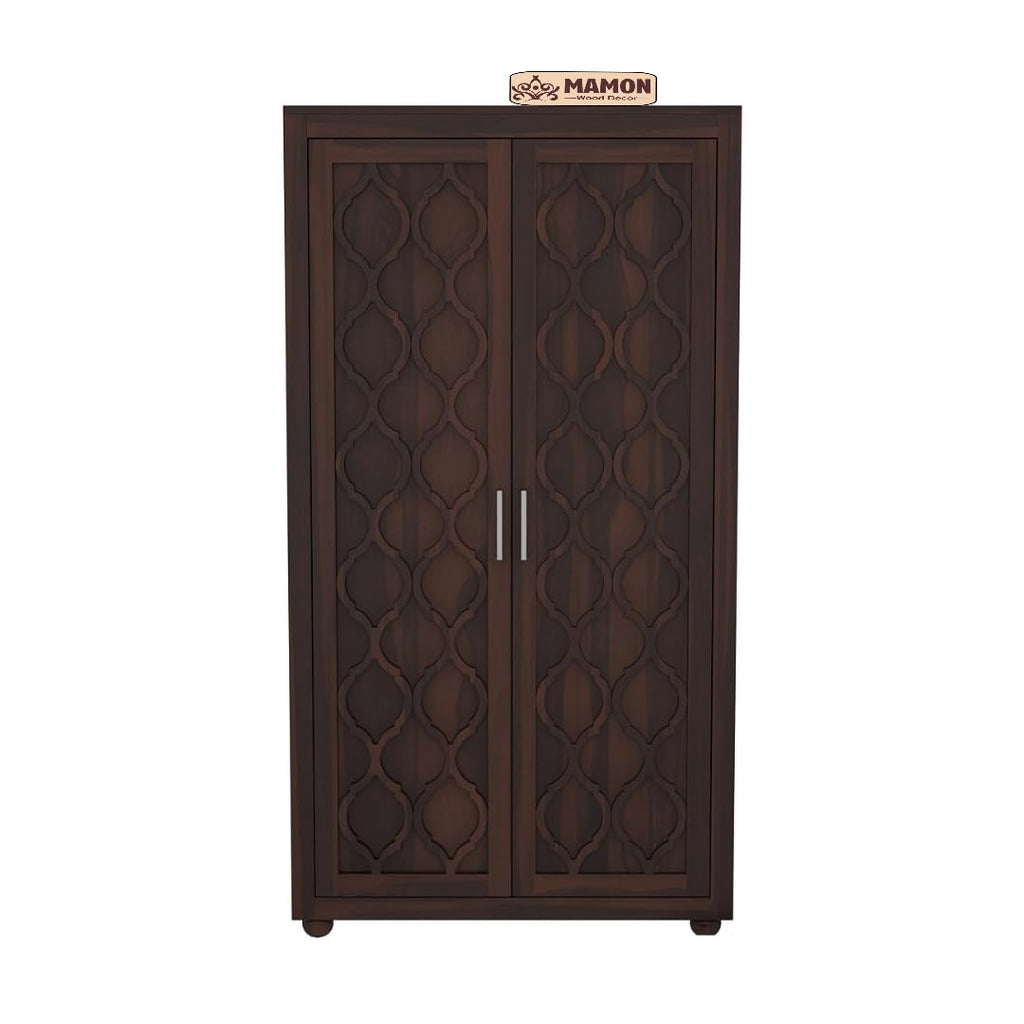 Mamon Wood Decor 2 Door Wardrobe with 2 drawers, 3 shelves & hanging - Walnut
