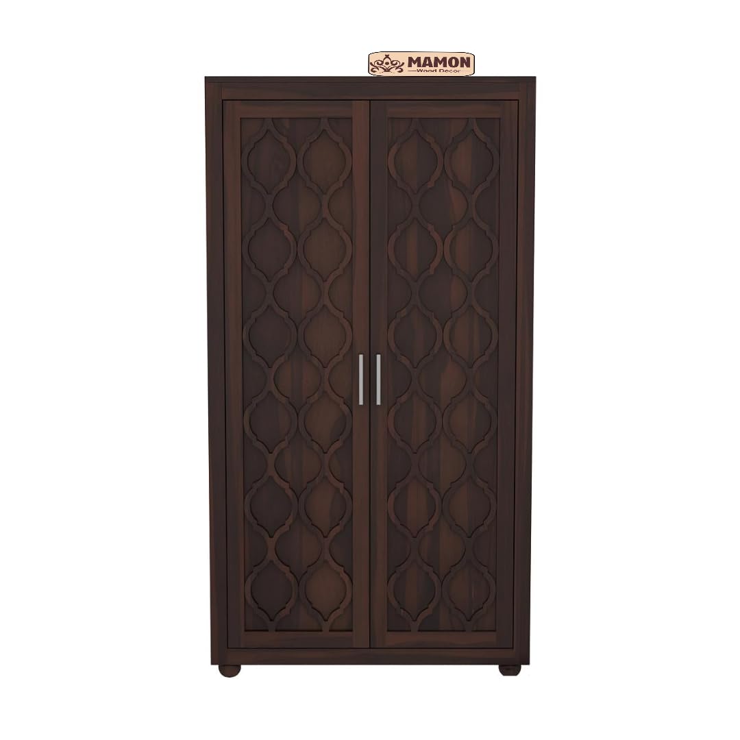 Mamon Wood Decor 2 Door Wardrobe with 2 drawers, 3 shelves & hanging - Walnut