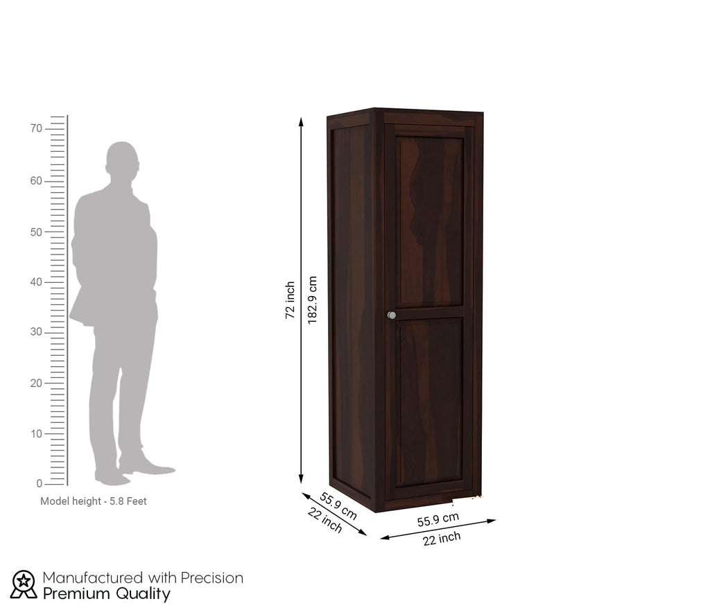 Mamon Wood Decor Single Door Wardrobe with 5 open shelves – Adam - Walnut