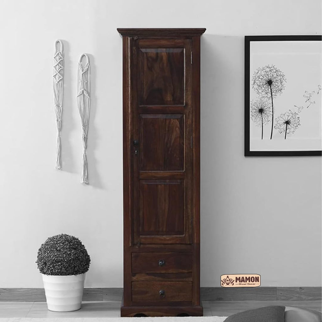 Mamon Wood Decor Sheesham Wood Wardrobe with Door and 3 Shelves – Brown