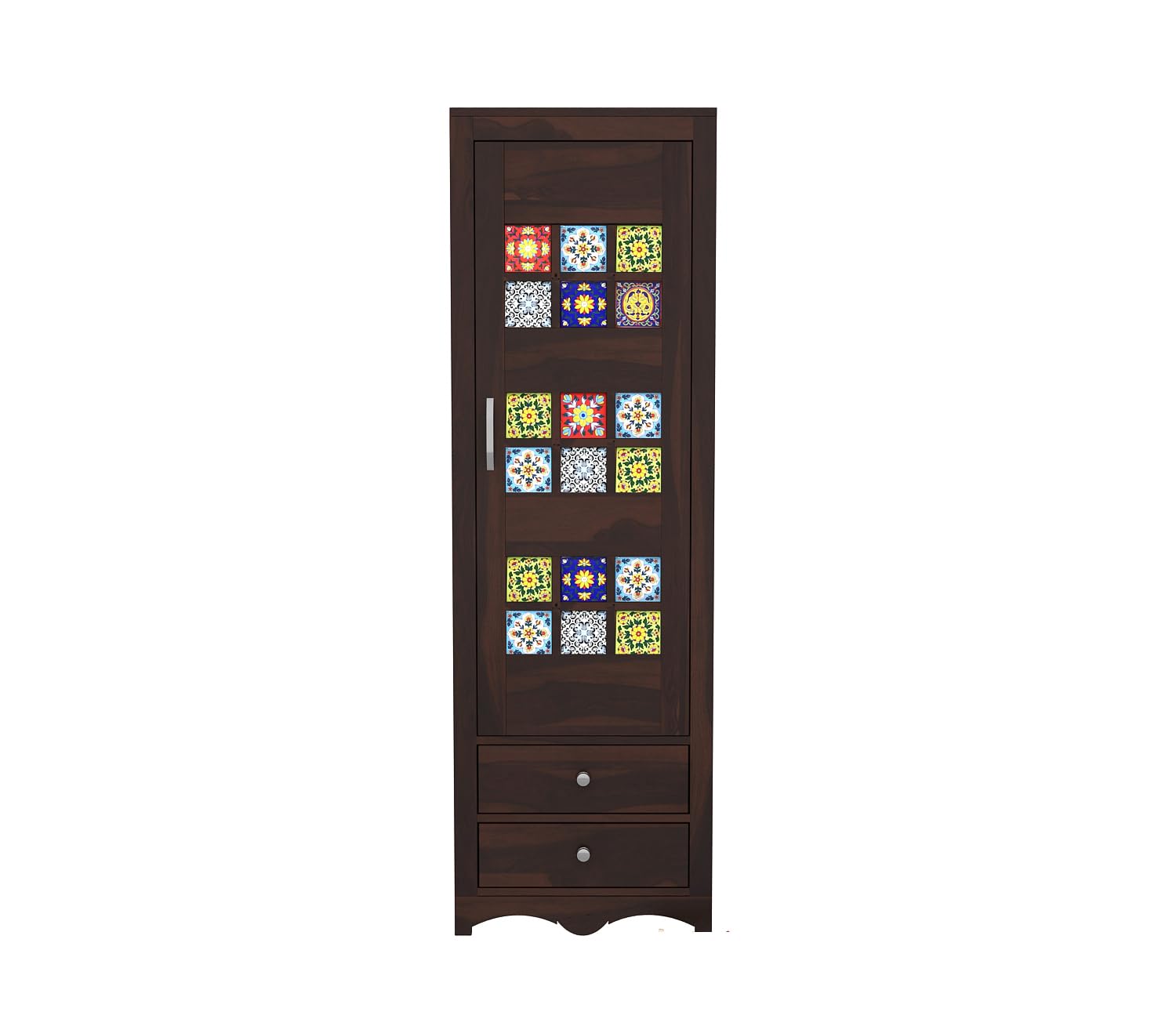 Mamon Wood Decor 1 Door Wardrobe with 2 drawers, 2 shelves & hanging - Walnut