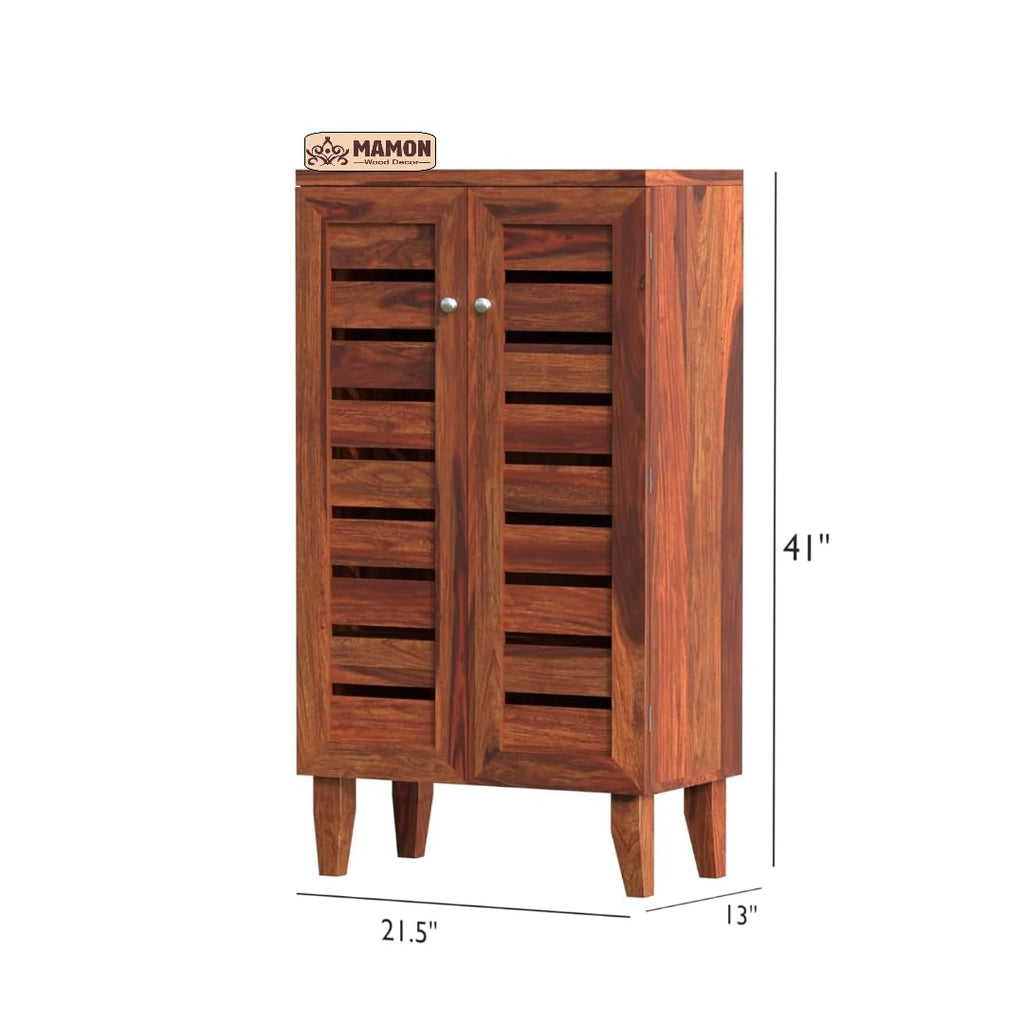 Mamon Wood Decor Wooden Small Shoe Rack with Door, Shoe Rack Cabinet