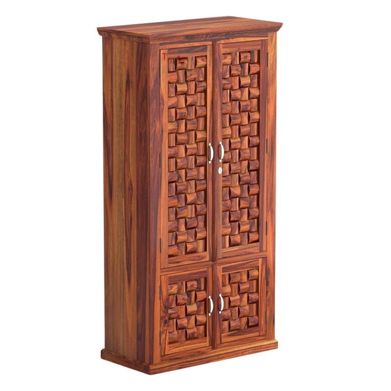 Mamon Wood Decor Solid Sheesham Wood Furniture 4 Door Almirah – Brown