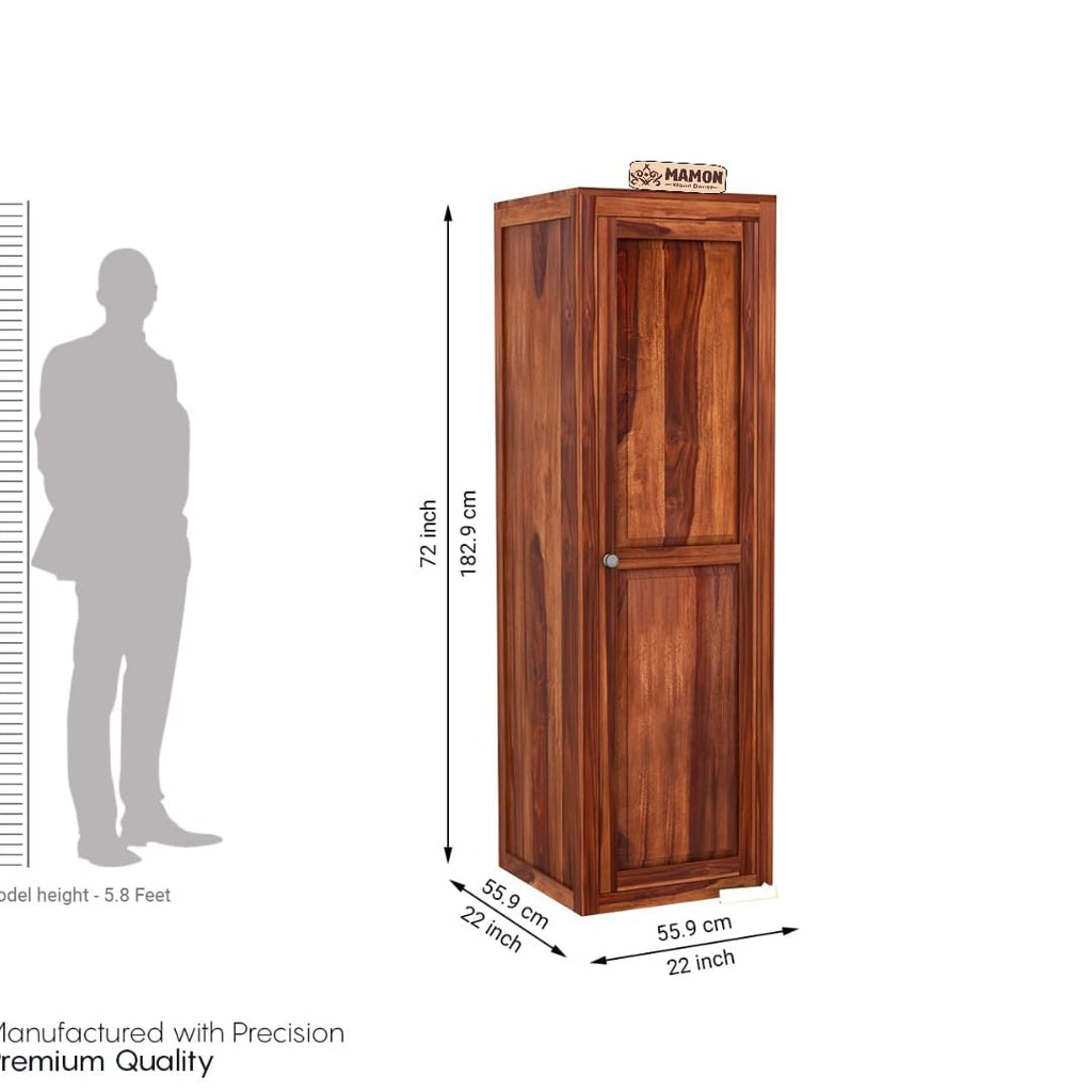 Mamon Wood Decor Sheesham Wood Single Door Wardrobe with 5 Shelf