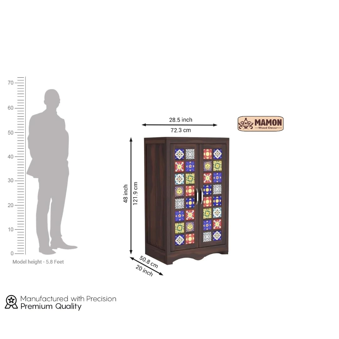 Mamon Wood Decor 2 Door Wardrobe with 2 shelves & hanging space – Ryan - Walnut