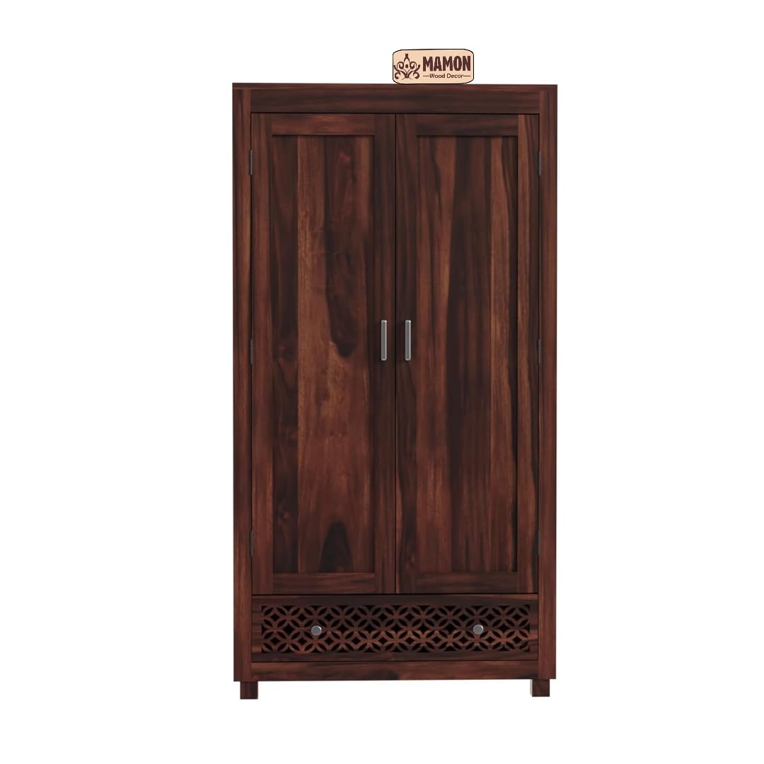 Mamon Wood Decor Solid Wood Wardrobe with Double Doors, Decorative