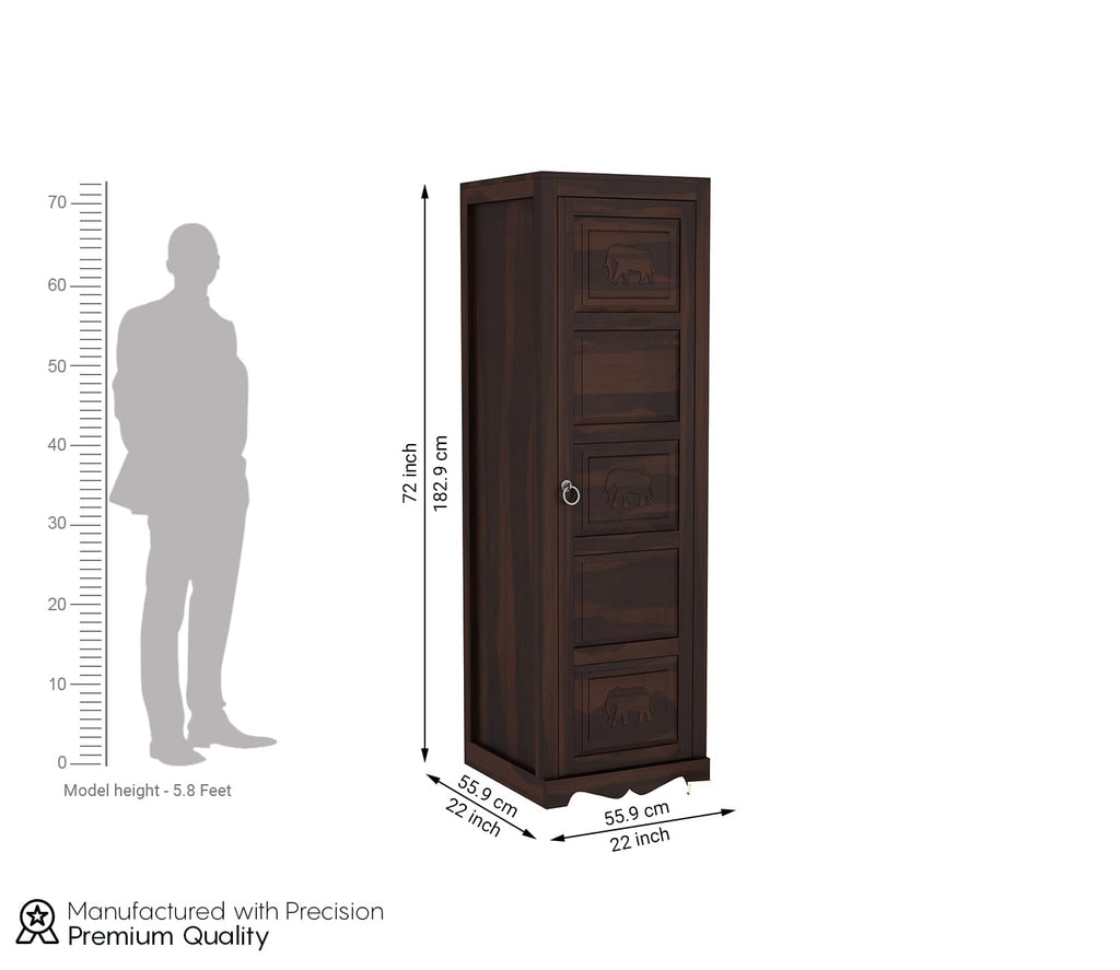 Mamon Wood Decor 1 Door Wardrobe with 1 drawer, 3 shelves & hanging - Walnut