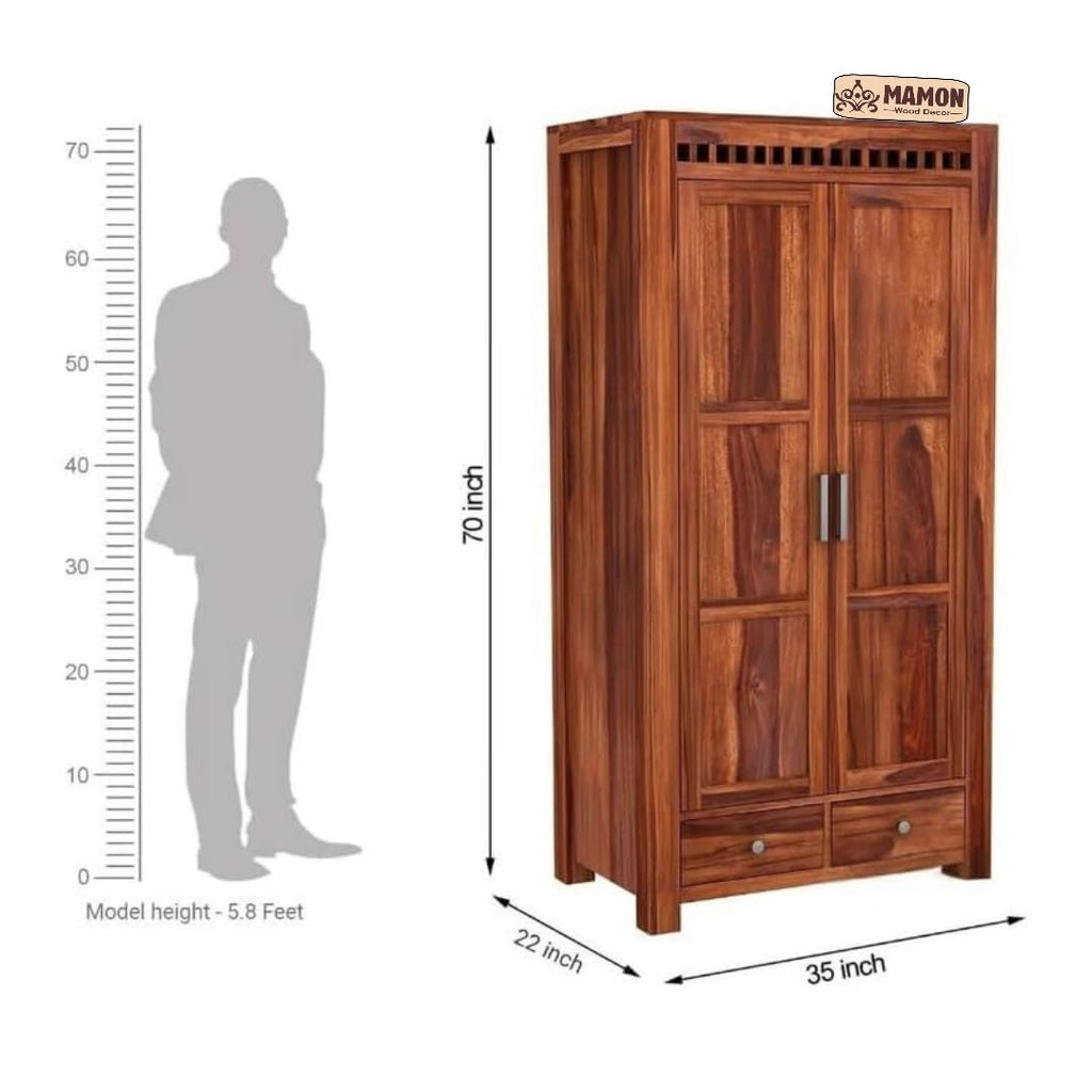Mamon Wood Decor Sheesham Wood Wardrobe – Brown