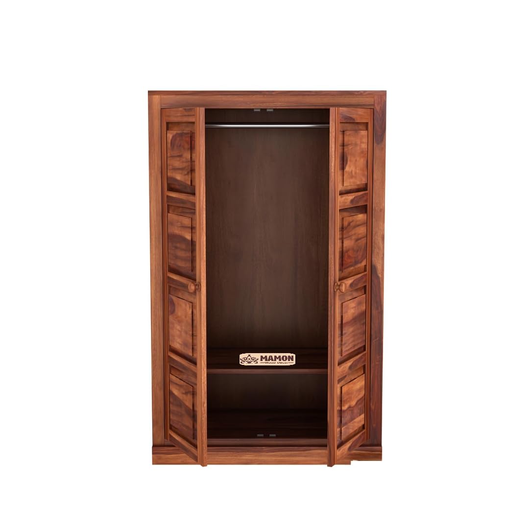 Mamon Wood Decor 2 Door Wardrobe with 2 shelves & hanging space – Ford - Honey