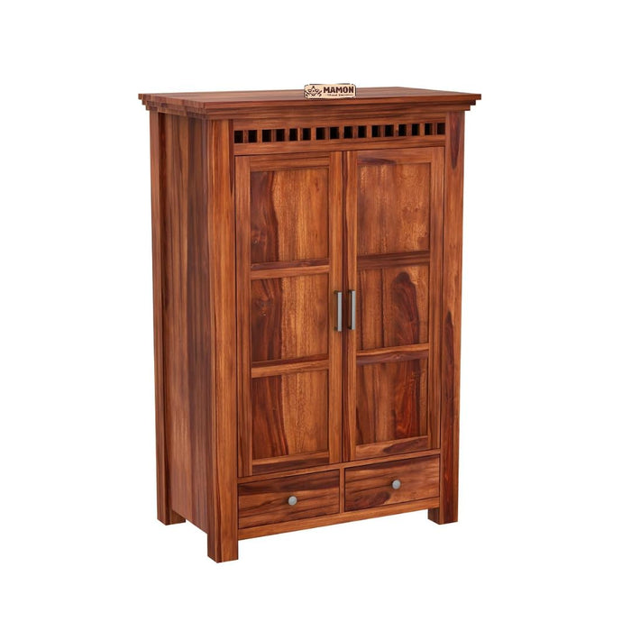 Mamon Wood Decor 2 Door Wardrobe with 2 drawers, 2 shelves & hanging