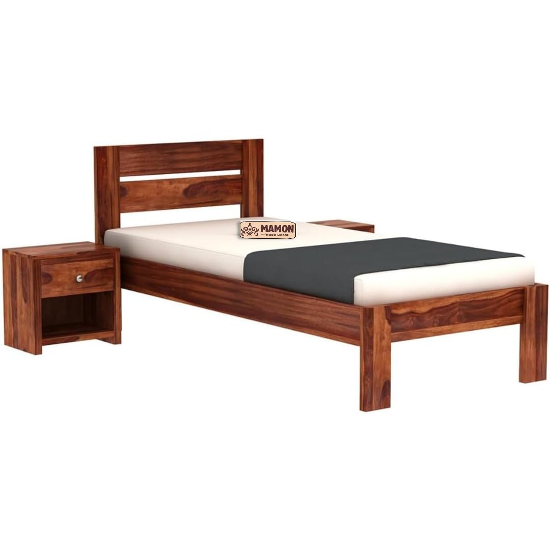 Mamon Wood Decor Sheesham Wood Single Bed Wooden Cot for Bedroom