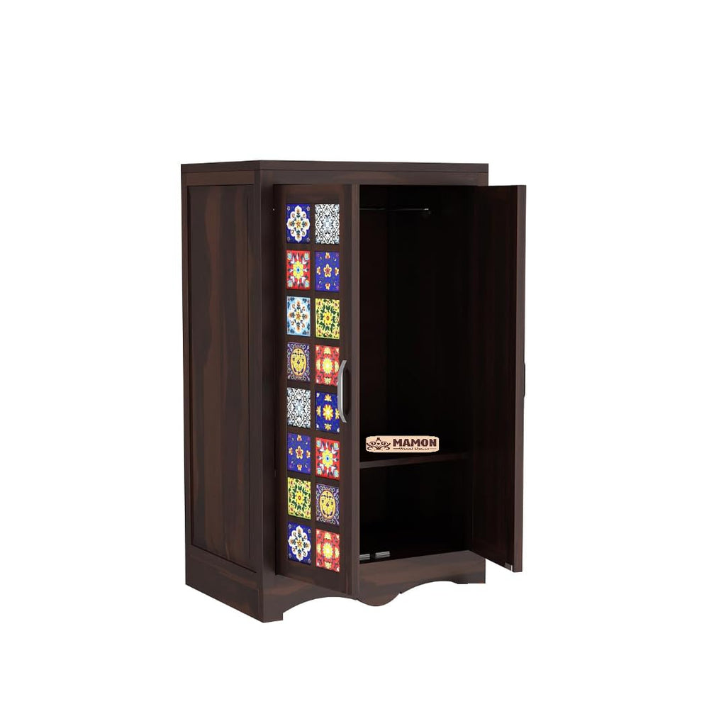 Mamon Wood Decor 2 Door Wardrobe with 2 shelves & hanging space – Ryan - Walnut