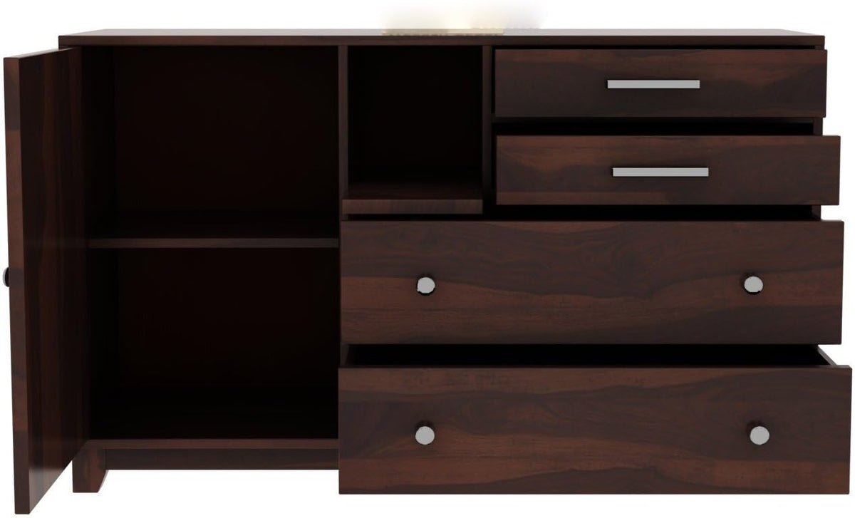 Ambica Woodmart Sheesham Wood Chest of Drawers – Walnut Finish