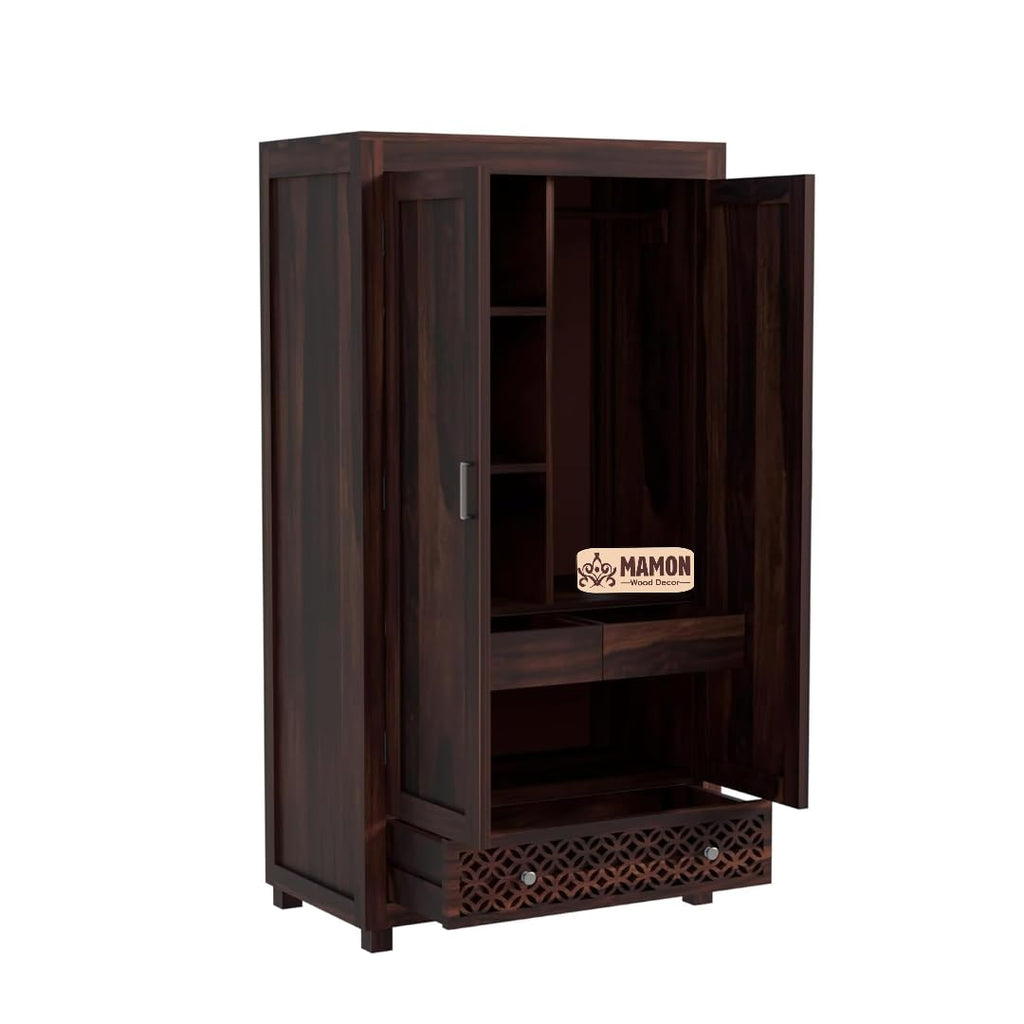 Mamon Wood Decor Solid Wood Wardrobe with Double Doors, Decorative