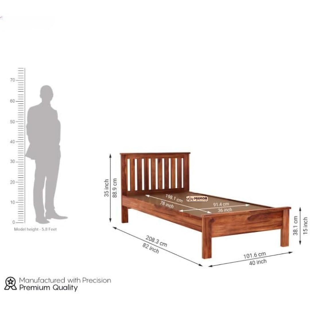 Mamon Wood Decor Sheesham Wood Single Bed for Bedroom & Living Area