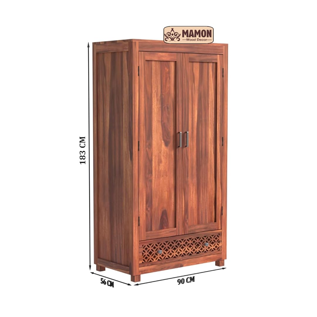 Mamon Wood Decor Solid Wood Wardrobe with Double Doors, Decorative