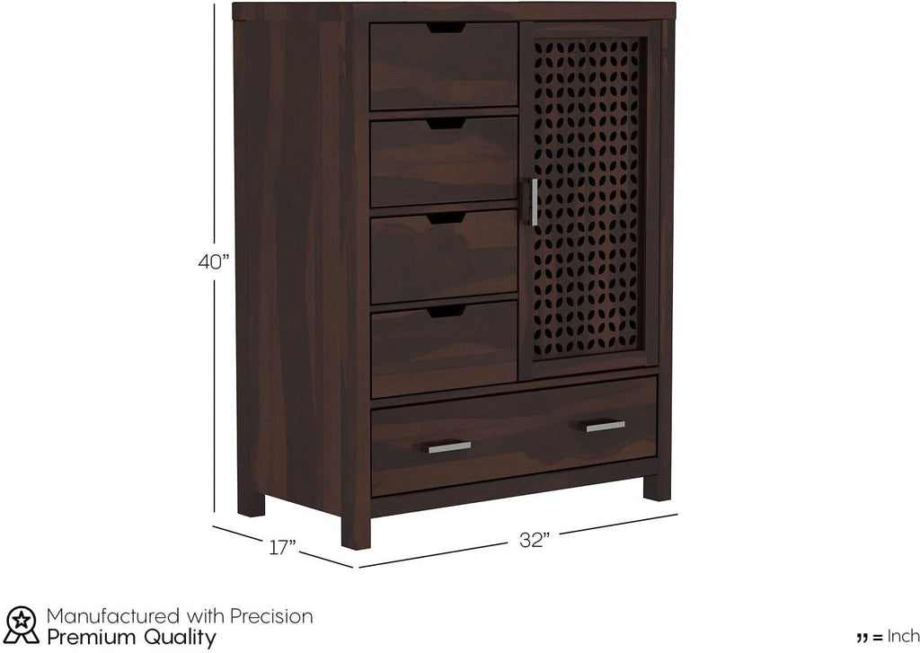 Dark Walnut | Ambica Woodmart Sheesham wood chest of drawers, dark walnut, photo 7