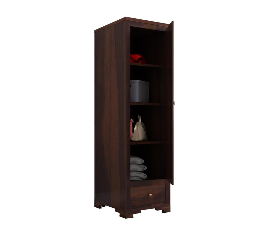 Mamon Wood Decor Single Door Wardrobe with 1 drawer & 4 shelves – Davis - Walnut