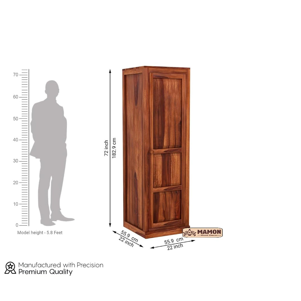 Mamon Wood Decor Single Door Wardrobe with 2 drawers, 2 shelves - Honey