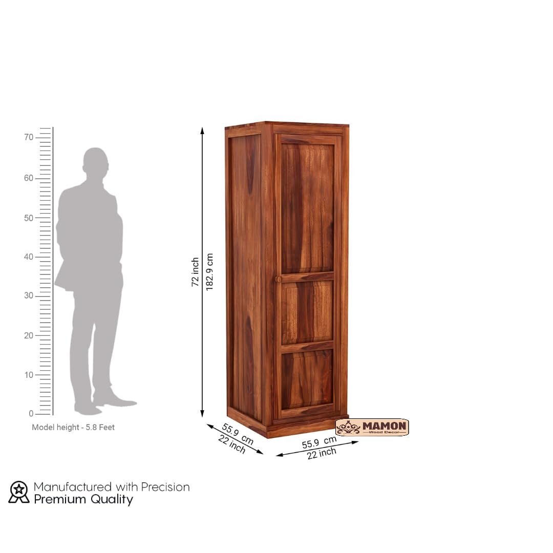 Mamon Wood Decor Single Door Wardrobe with 2 drawers, 2 shelves - Honey