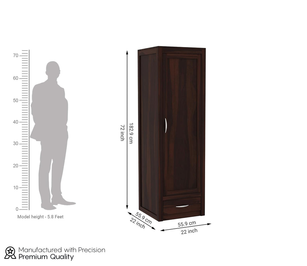 Mamon Wood Decor Solid Sheesham Wood Single Door Wardrobe with 1