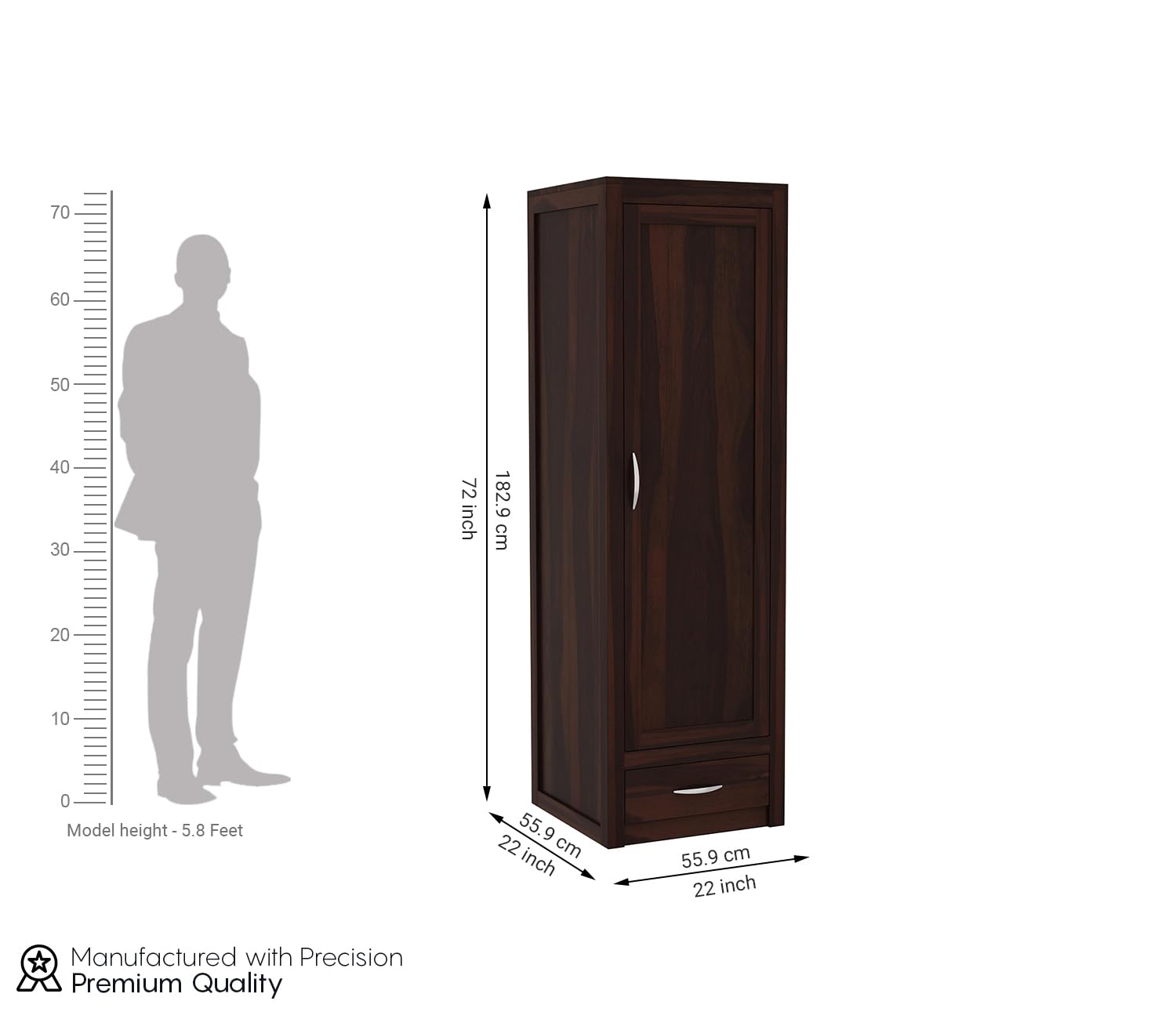 Mamon Wood Decor Woodcrony Solid Sheesham Wood Single Door Wardrobe
