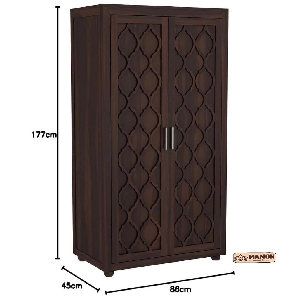 Mamon Wood Decor 2 Door Wardrobe with 2 drawers, 3 shelves & hanging - Walnut