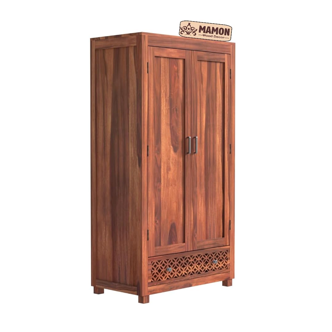 Mamon Wood Decor Solid Wood Wardrobe with Double Doors, Decorative