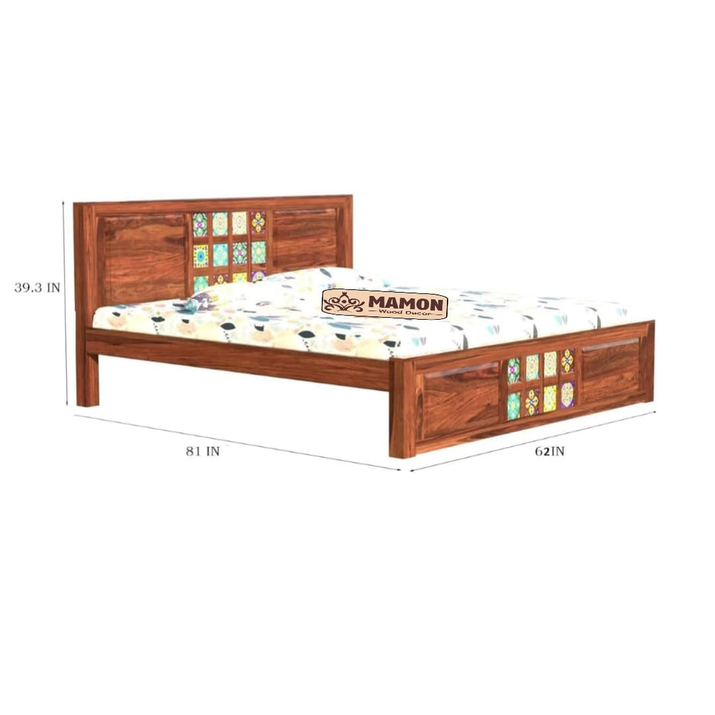Mamon Wood Decor Solid Sheesham Wood Bed Without Storage Queen