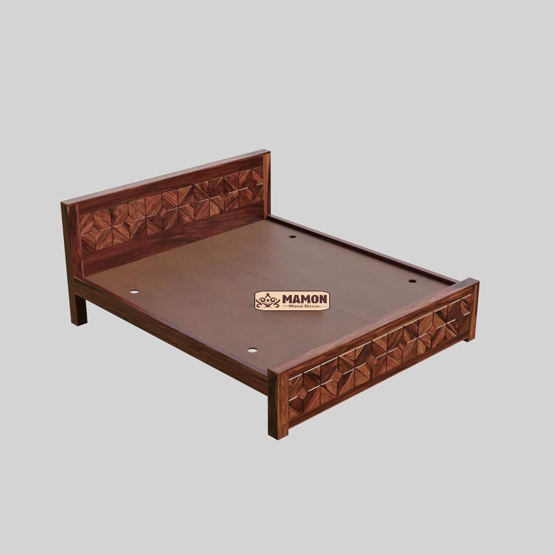 Mamon Wood Decor Sheesham Wood King Size Bed Without Storage Solid