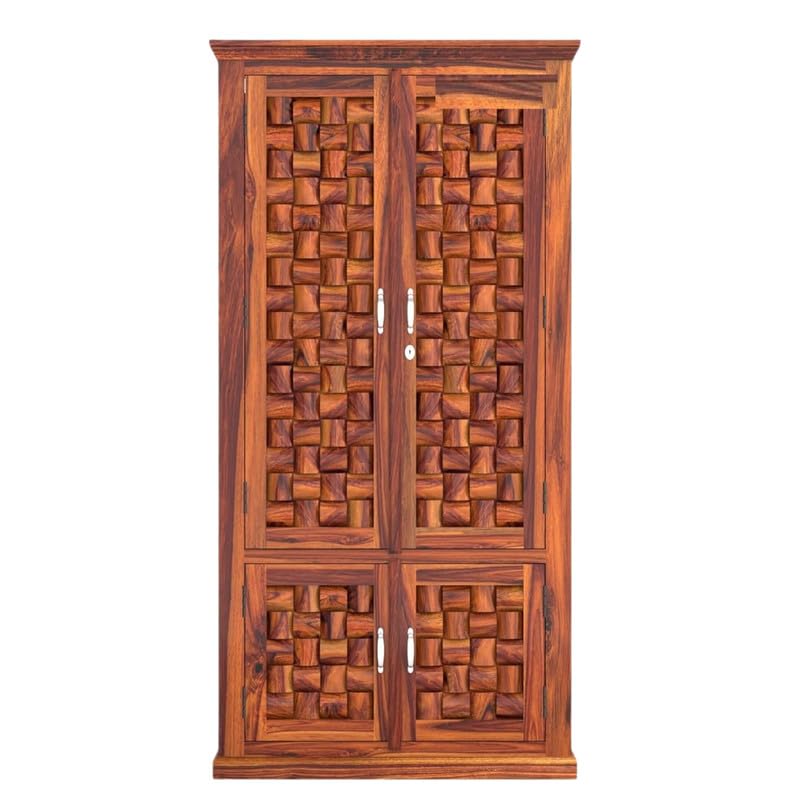 Mamon Wood Decor Solid Sheesham Wood Furniture 4 Door Almirah – Brown