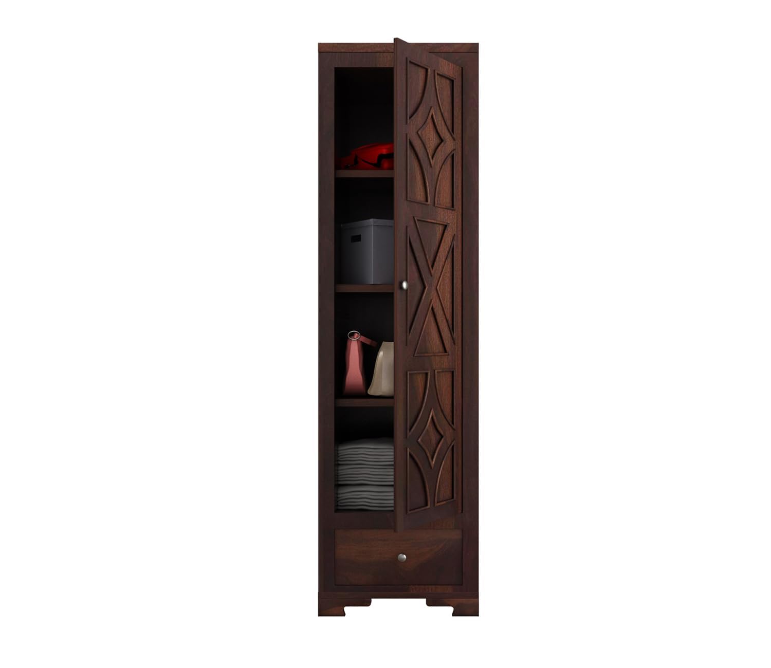 Mamon Wood Decor Single Door Wardrobe with 1 drawer & 4 shelves – Davis - Walnut