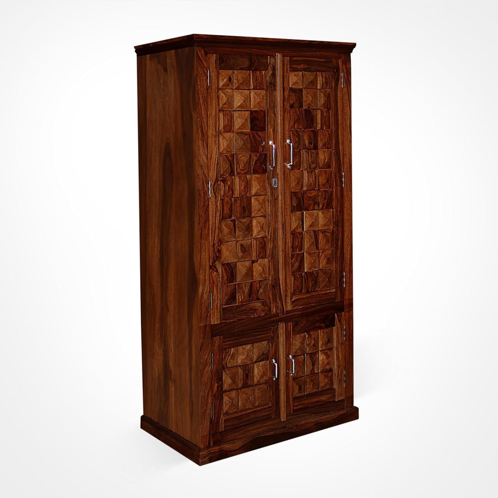 Ambica Woodmart Sheesham wood wardrobe in natural honey finish, photo 4