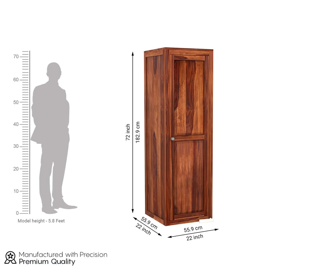 Mamon Wood Decor Single Door Wardrobe with 5 open shelves – Adam - Honey
