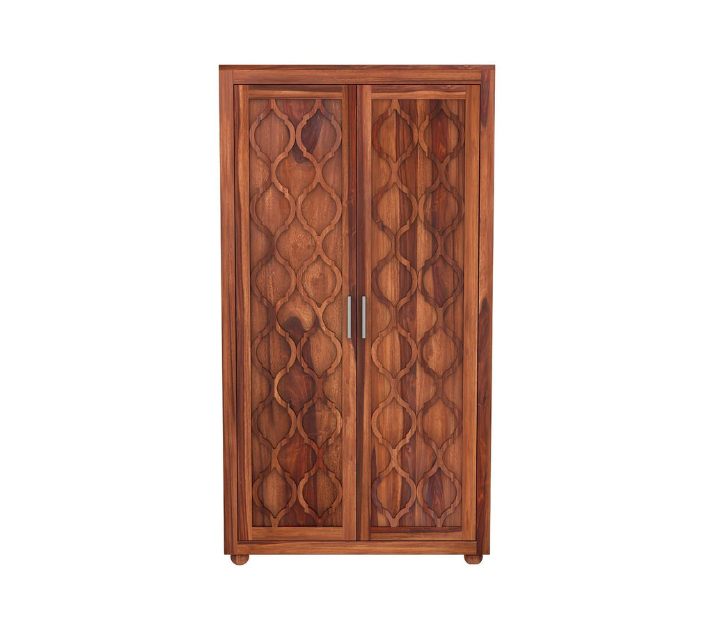 Mamon Wood Decor 2 Door Wardrobe with 2 drawers, 3 shelves & hanging - Honey