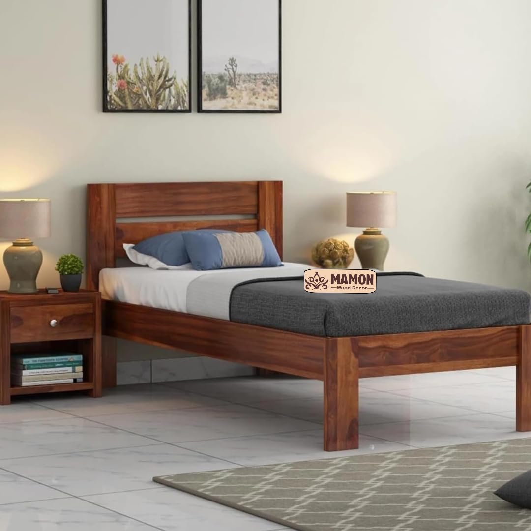 Mamon Wood Decor Sheesham Wood Single Bed Wooden Cot for Bedroom