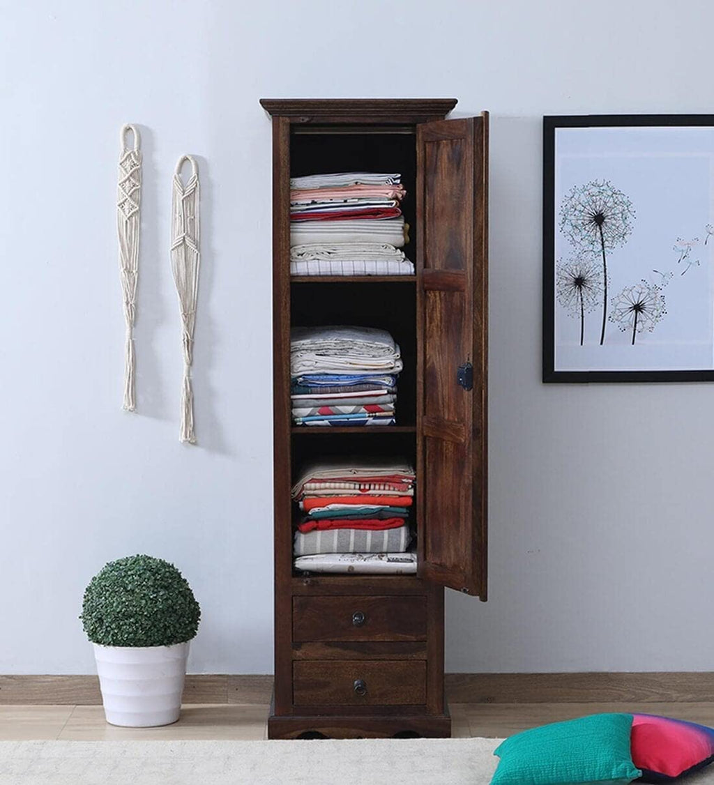 Mamon Wood Decor Sheesham Wood Wardrobe with Door and 3 Shelves – Brown