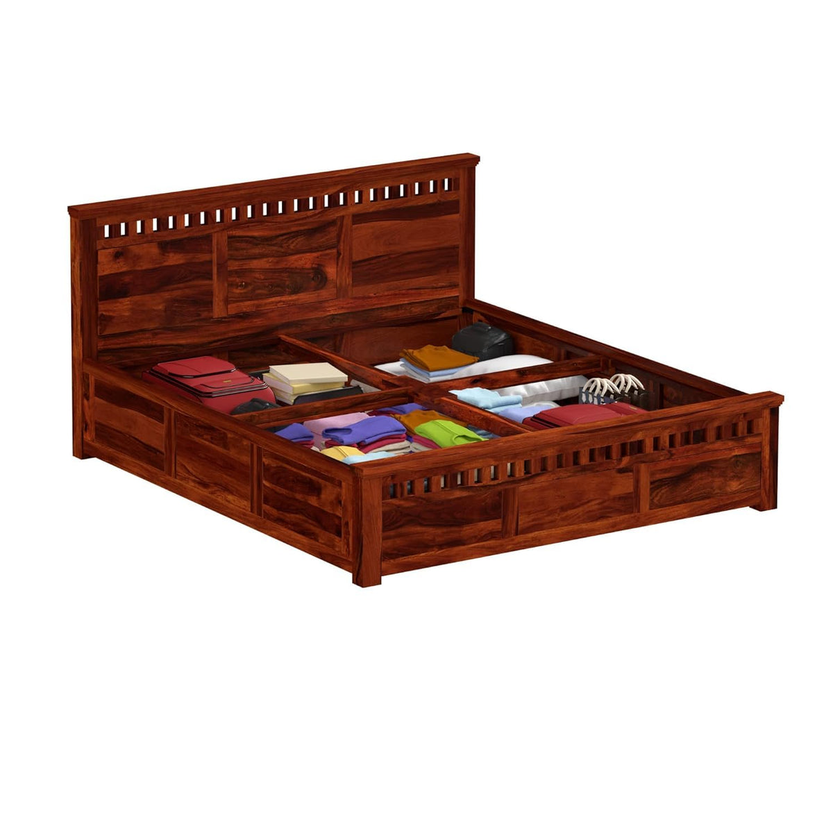 Ambica Woodmart Sheesham Wood Queen Size Bed with Box Storage